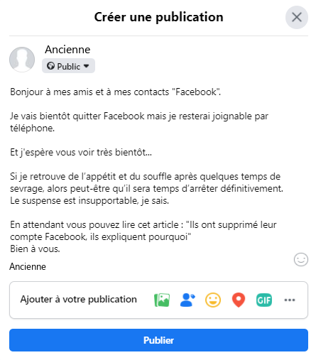 Ecrire un message de départ pour annoncer son départ de Facebook